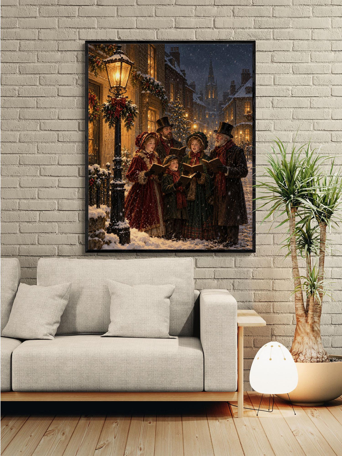 Victorian Christmas Carolers Art Print, Snowy Village Holiday Wall Artwork, Home Decor