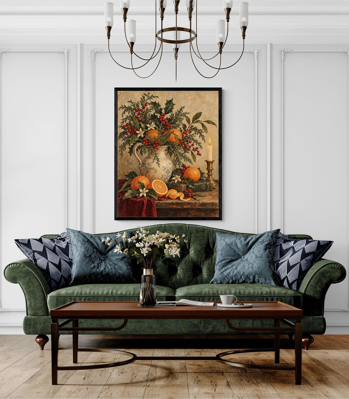 Vintage Christmas Citrus Art Print, Old World Holiday Wall Artwork, Home Decor