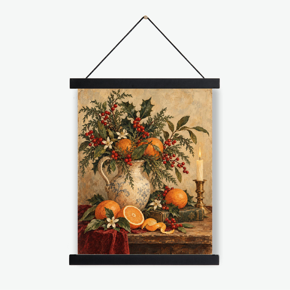 Vintage Christmas Citrus Art Print, Old World Holiday Wall Artwork, Home Decor