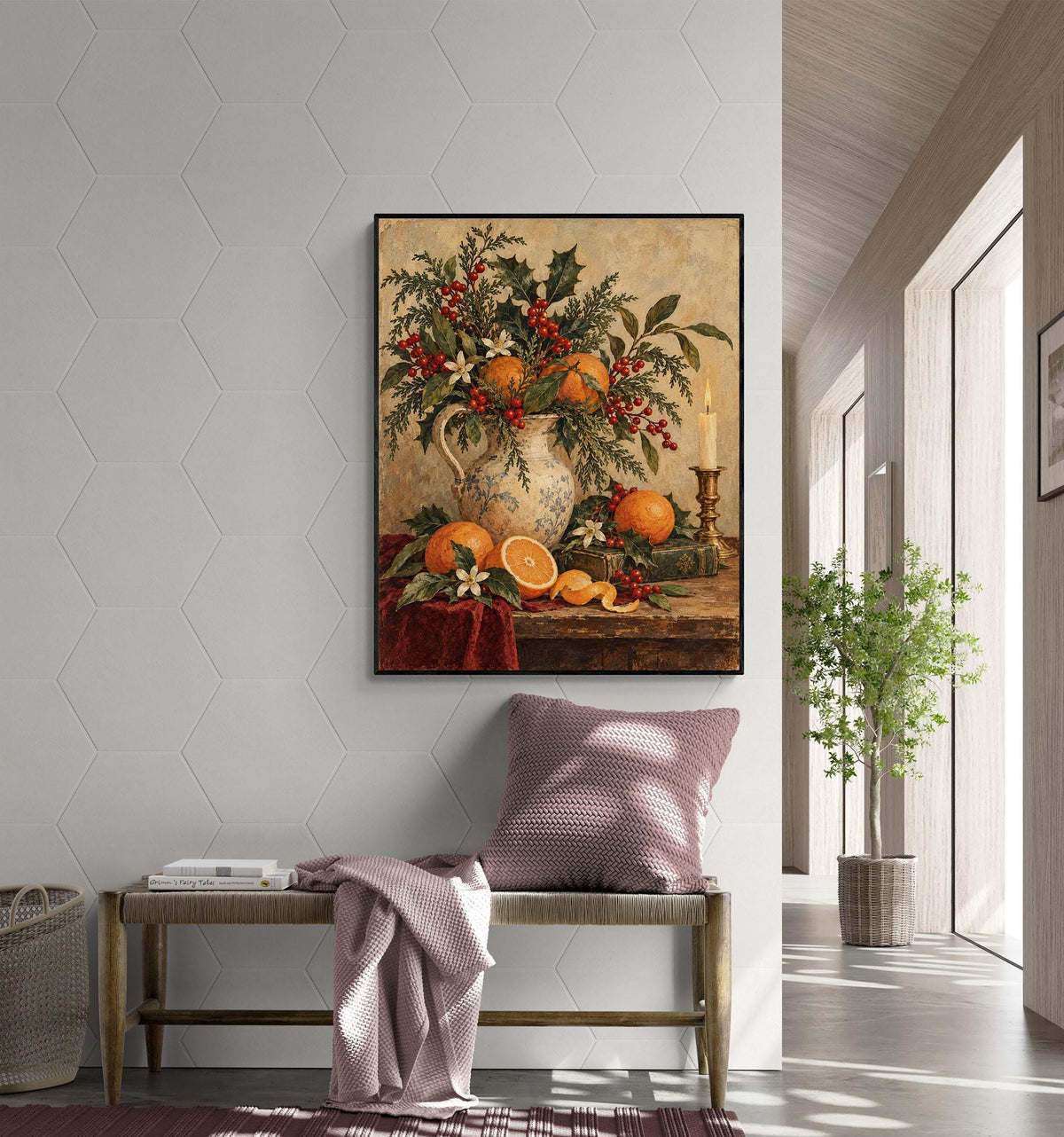 Vintage Christmas Citrus Art Print, Old World Holiday Wall Artwork, Home Decor