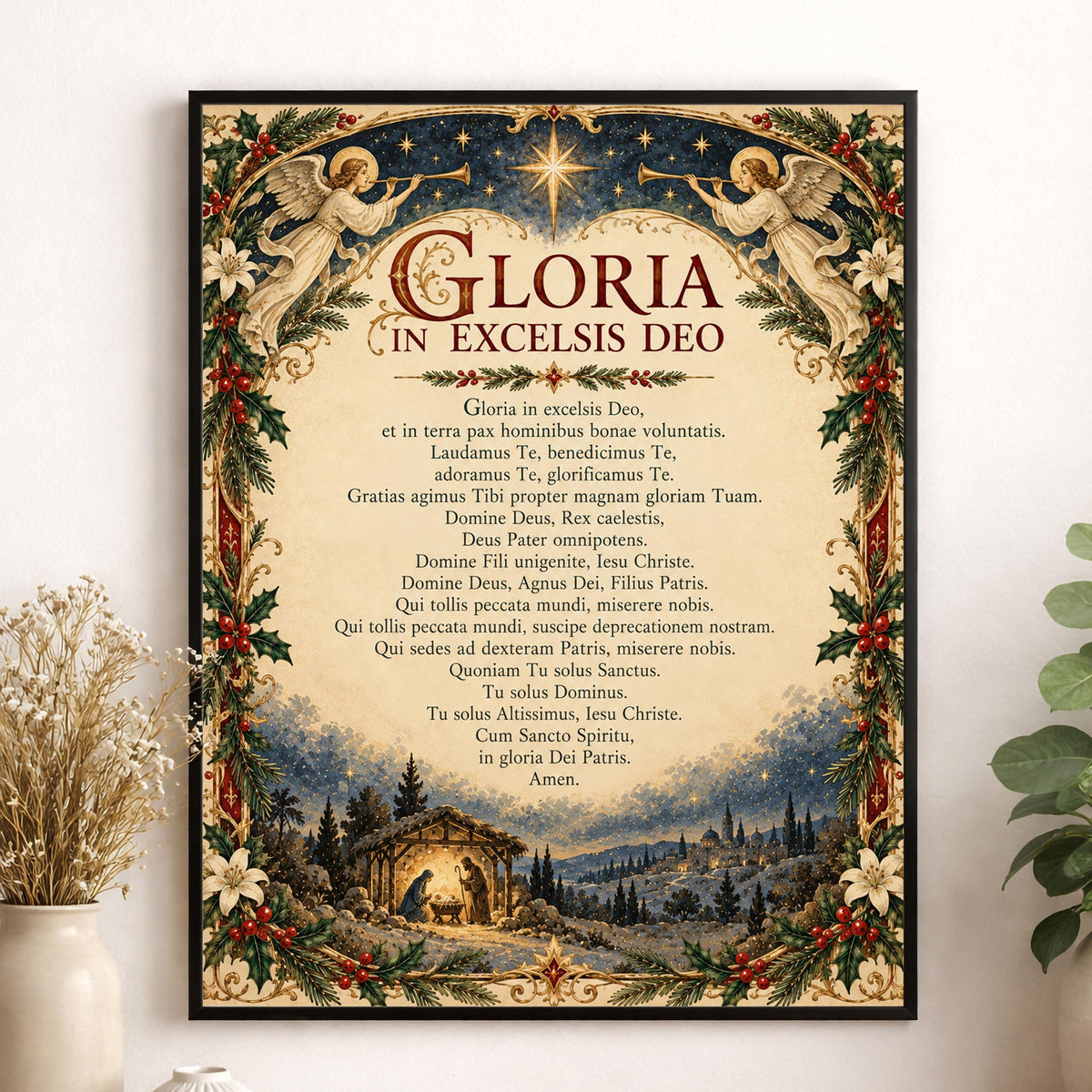 Gloria In Excelsis Deo Art Print, Latin Christmas Hymn Holiday Wall Artwork, Home Decor