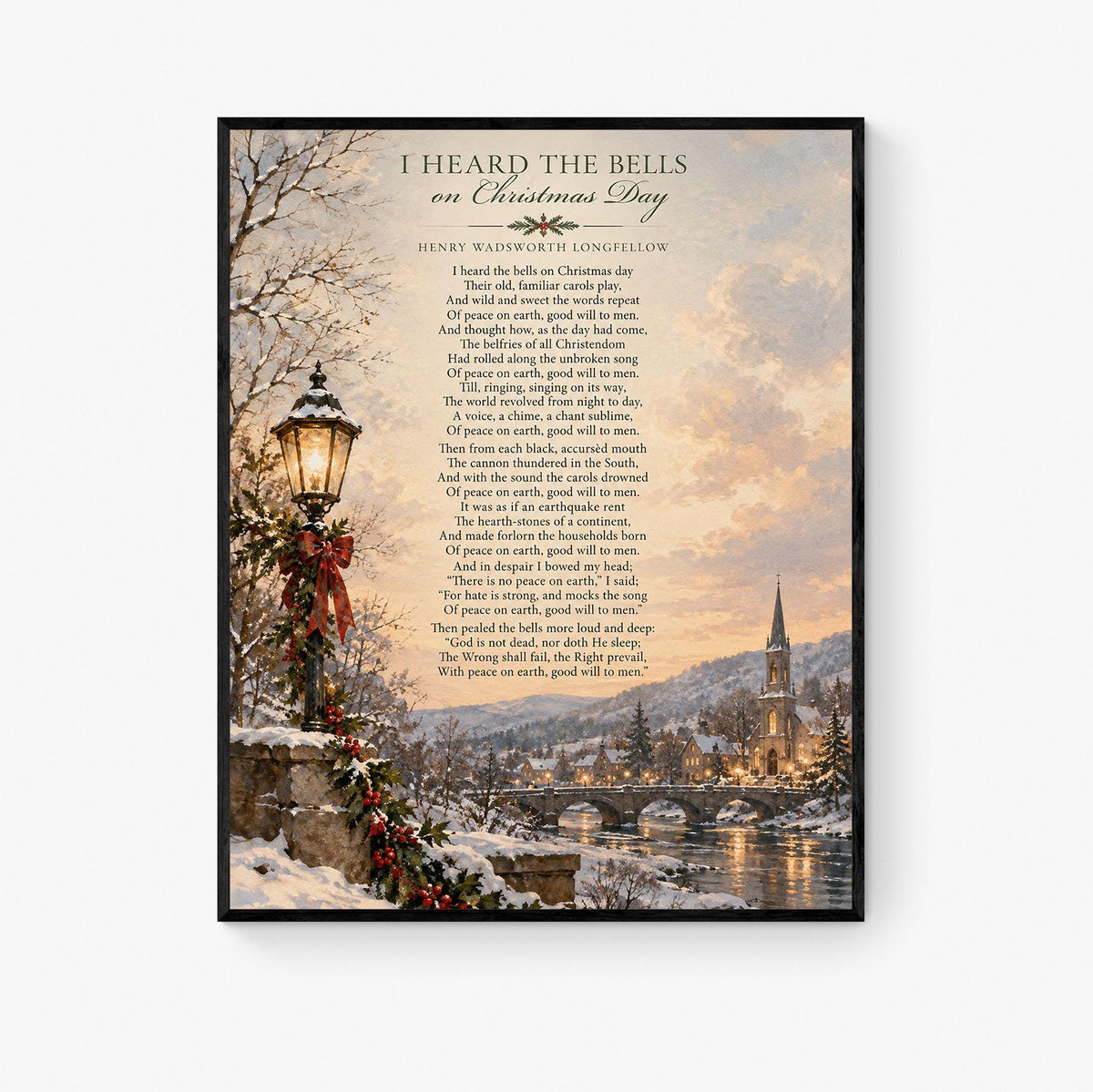 I Heard The Bells On Christmas Art Print, Longfellow Holiday Wall Artwork, Home Decor