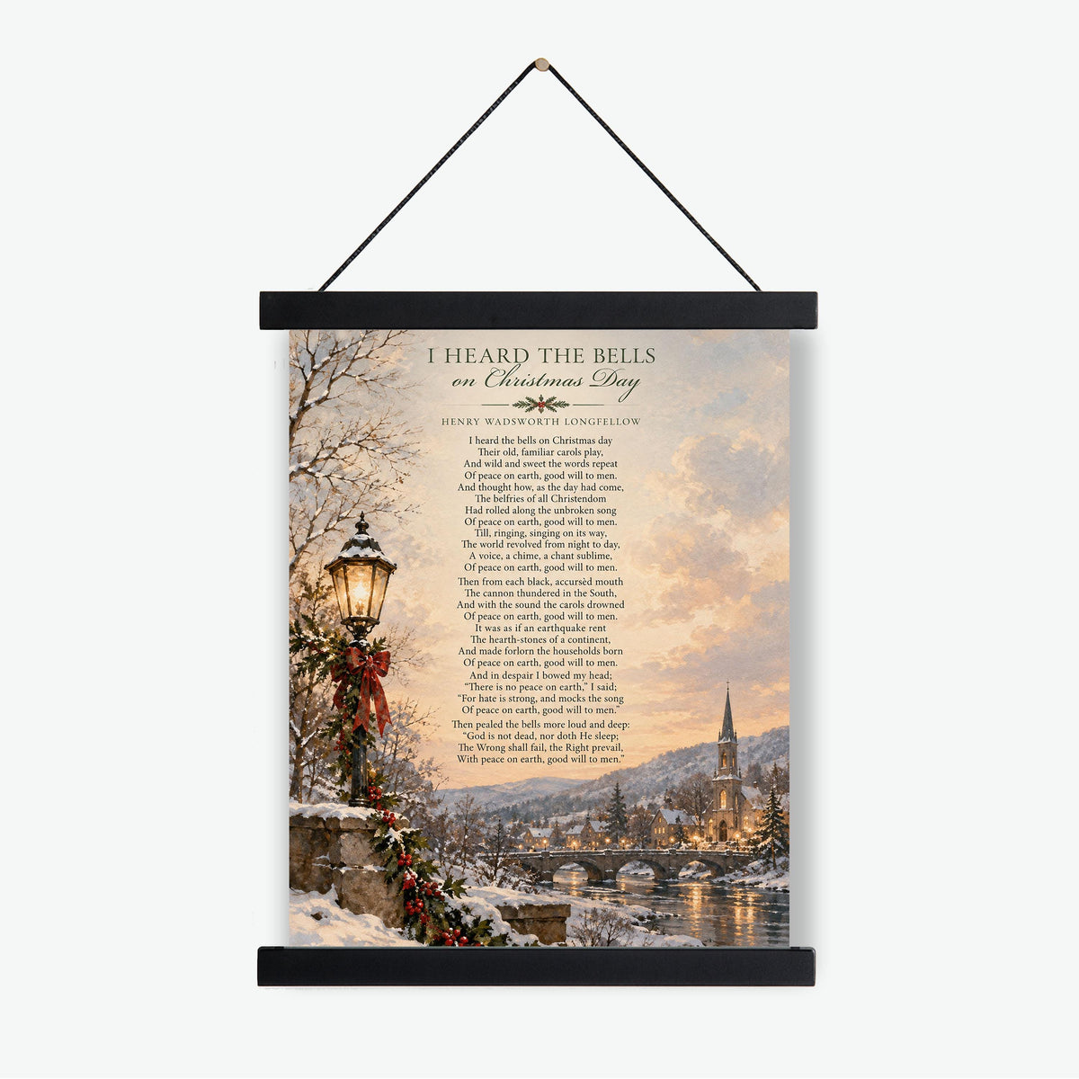 I Heard The Bells On Christmas Art Print, Longfellow Holiday Wall Artwork, Home Decor