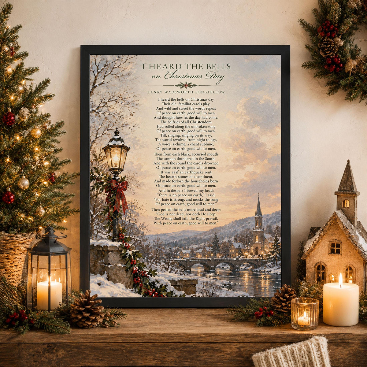 I Heard The Bells On Christmas Art Print, Longfellow Holiday Wall Artwork, Home Decor