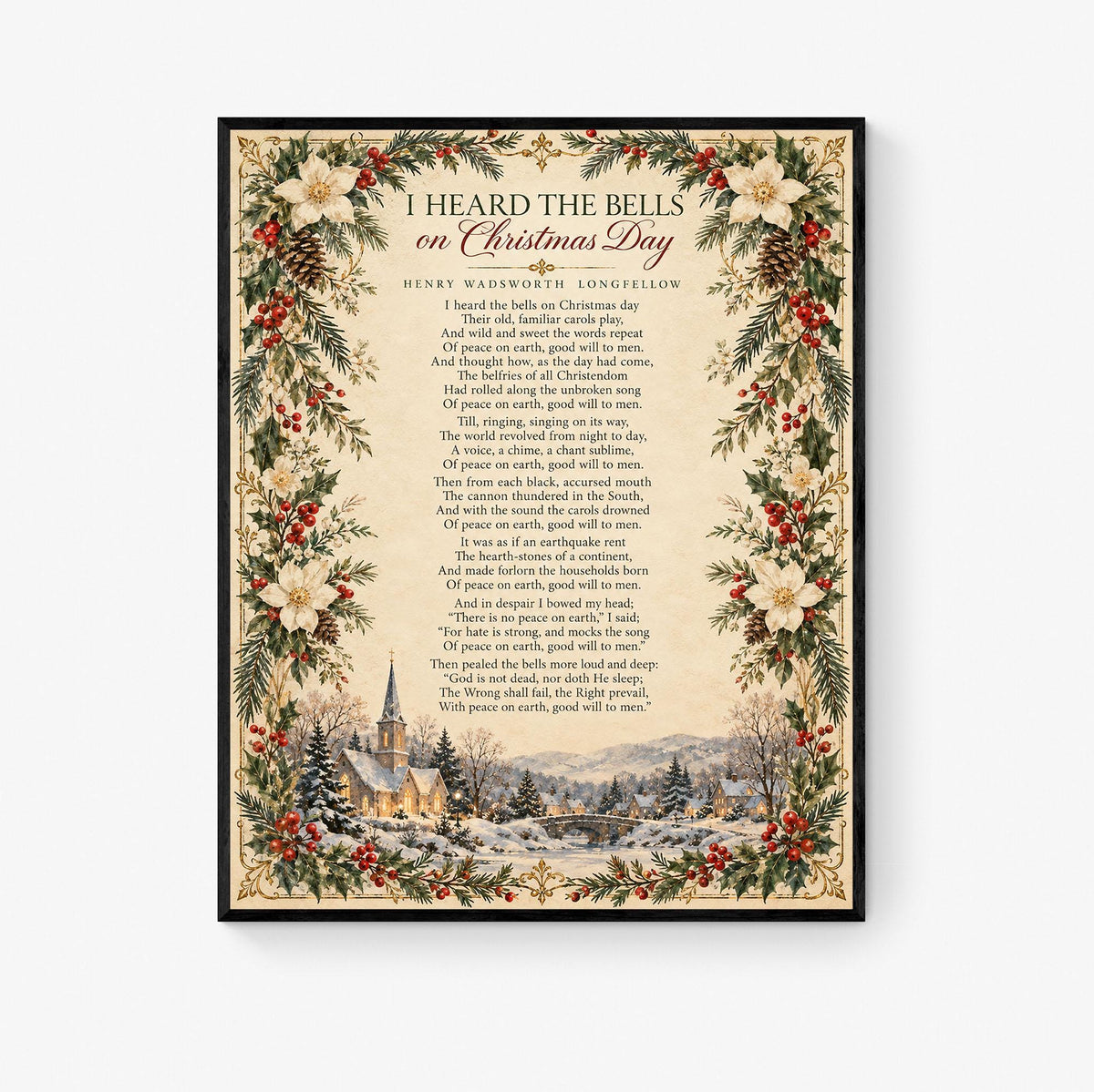 I Heard The Bells On Christmas Art Print, Longfellow Holiday Wall Artwork, Poem Home Decor