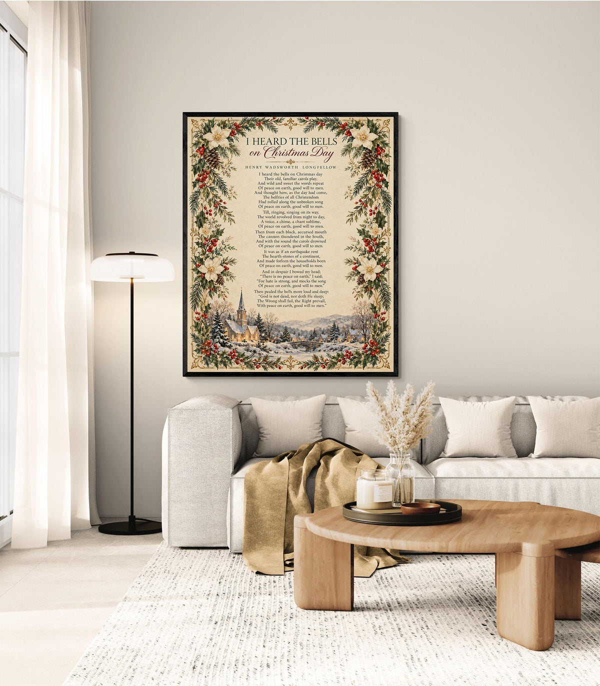I Heard The Bells On Christmas Art Print, Longfellow Holiday Wall Artwork, Poem Home Decor