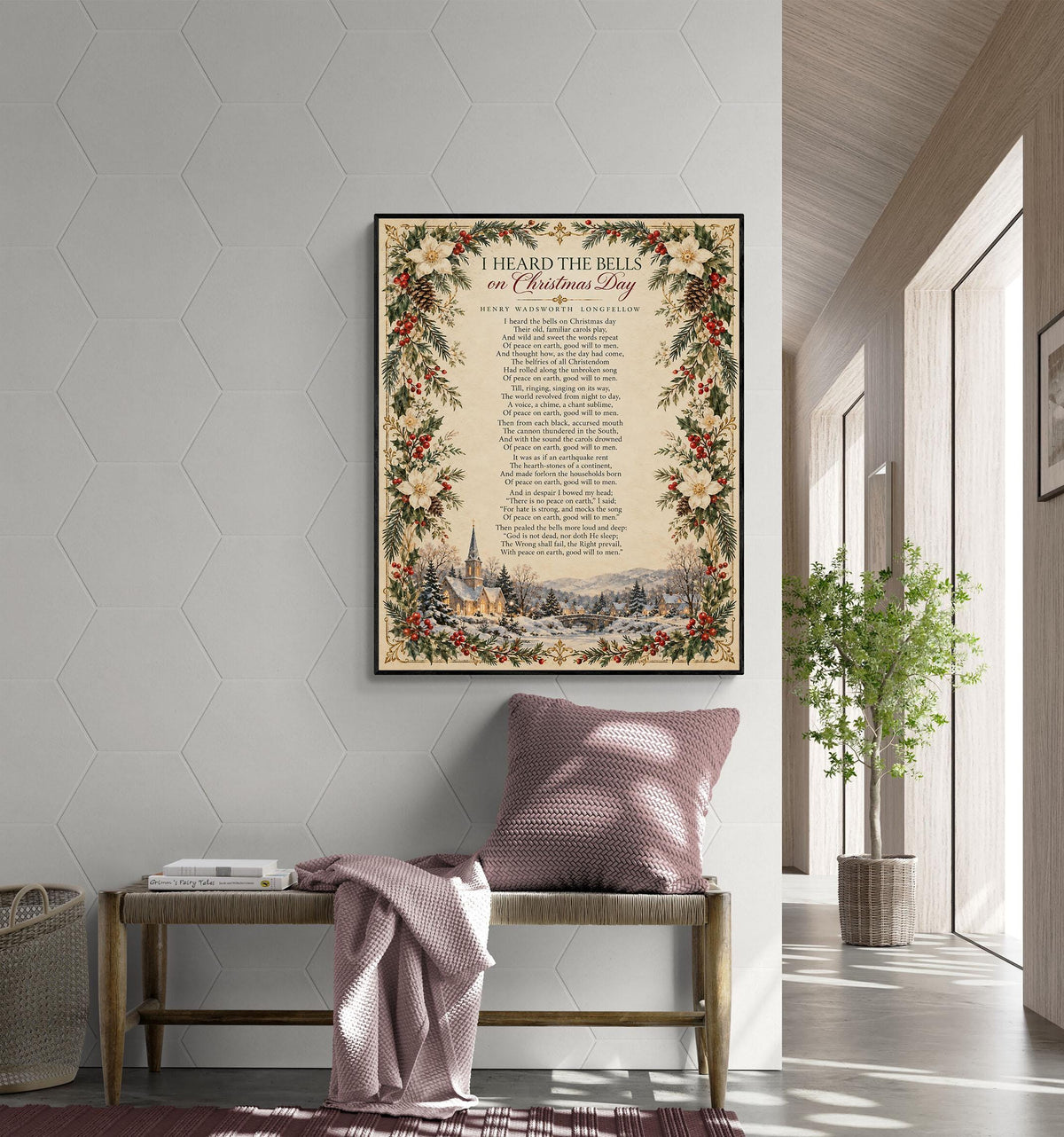 I Heard The Bells On Christmas Art Print, Longfellow Holiday Wall Artwork, Poem Home Decor