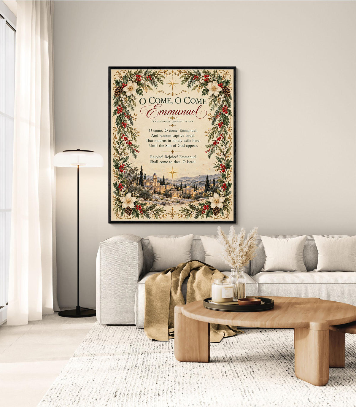 O Come Emmanuel Art Print, Christmas Hymn Holiday Wall Artwork, Home Decor