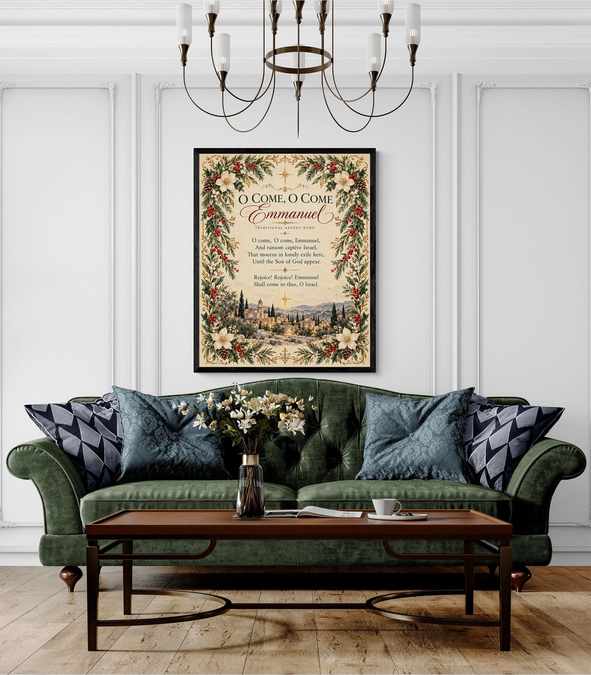 O Come Emmanuel Art Print, Christmas Hymn Holiday Wall Artwork, Home Decor