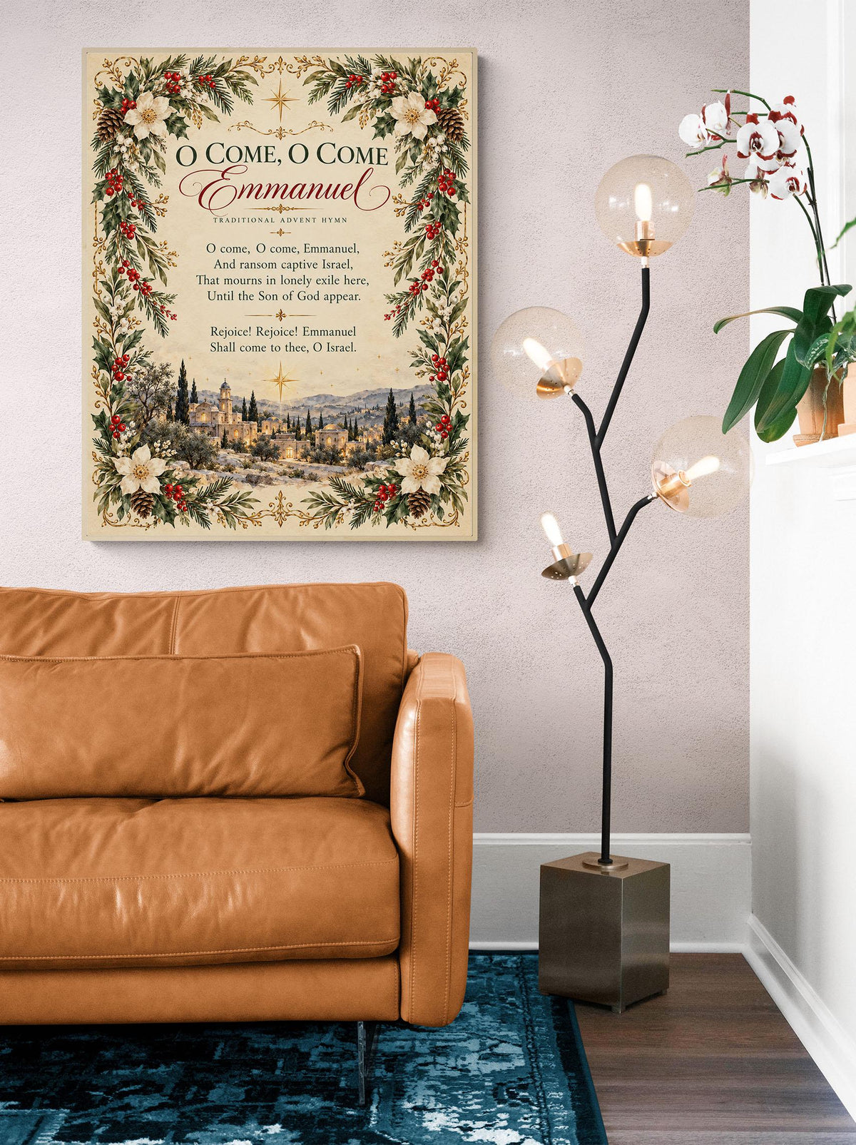 O Come Emmanuel Art Print, Christmas Hymn Holiday Wall Artwork, Home Decor