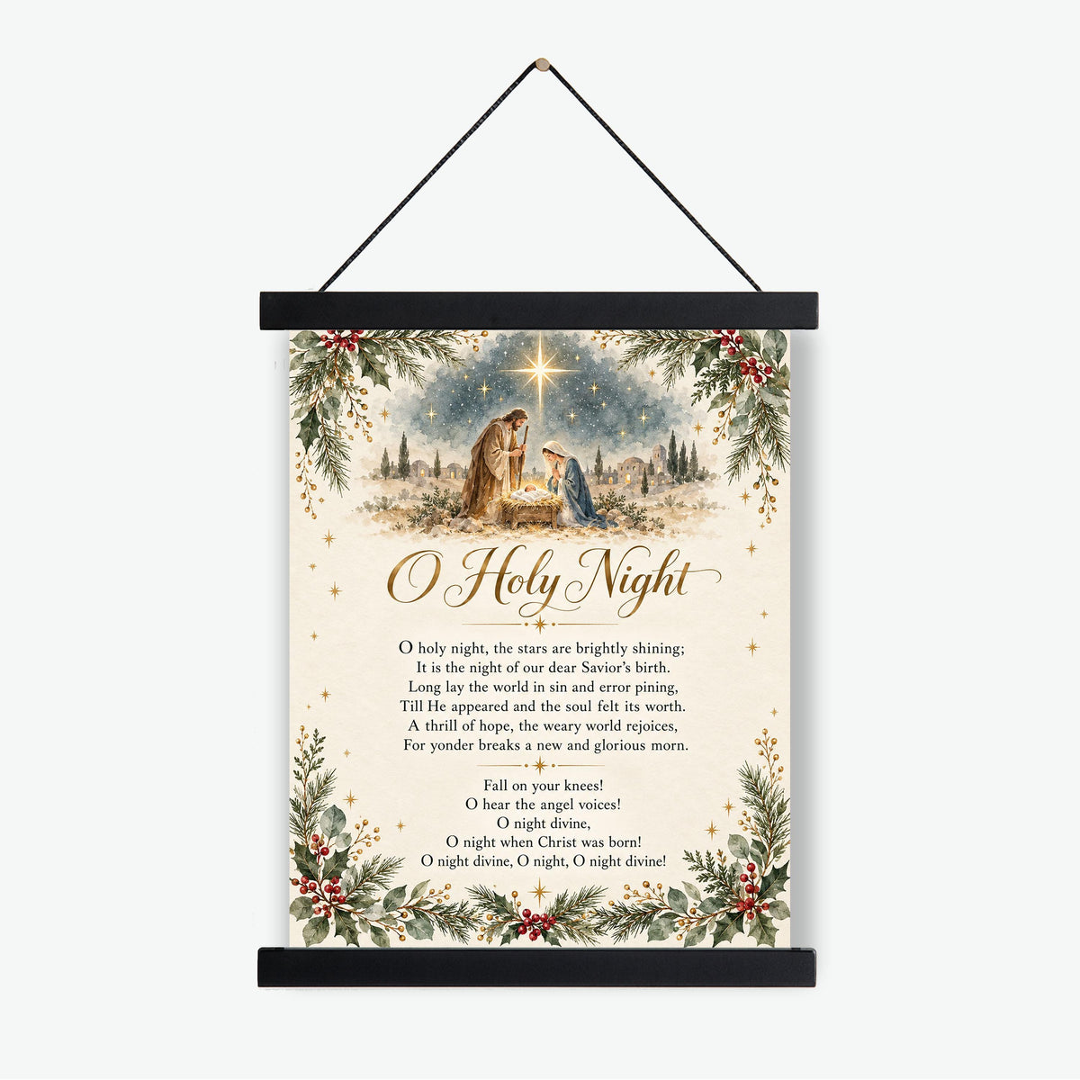 O Holy Night l Art Print, Christmas Nativity Hymn Holiday Wall Artwork, Home Decor