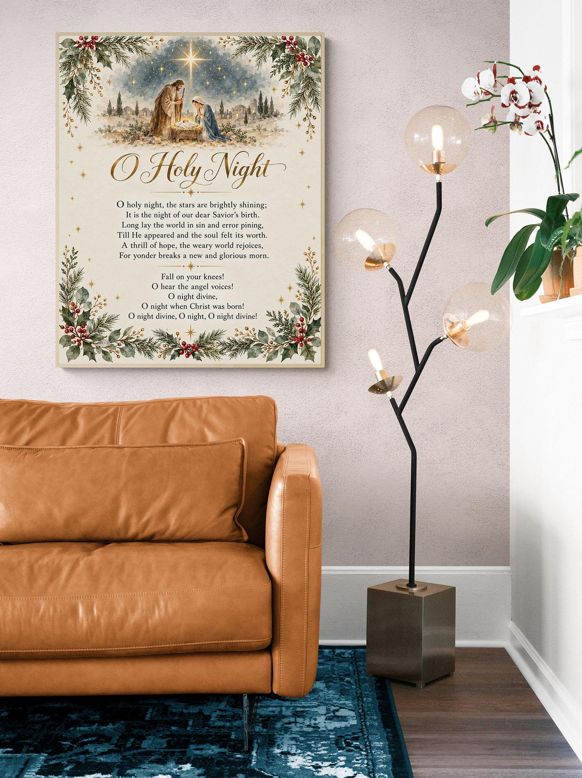 O Holy Night l Art Print, Christmas Nativity Hymn Holiday Wall Artwork, Home Decor
