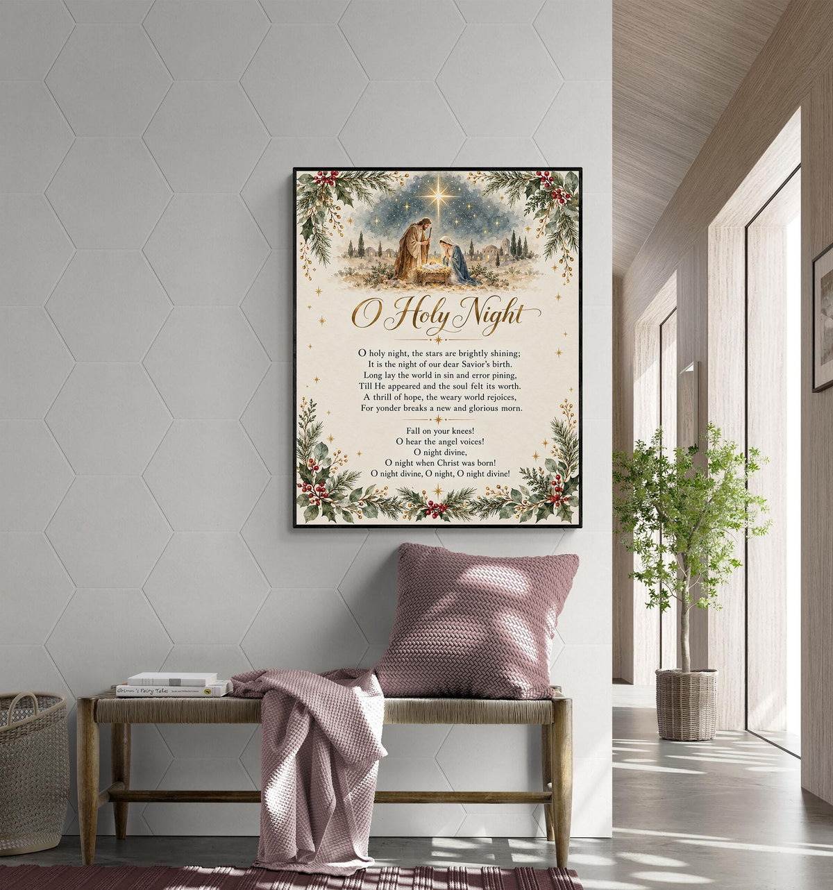 O Holy Night l Art Print, Christmas Nativity Hymn Holiday Wall Artwork, Home Decor