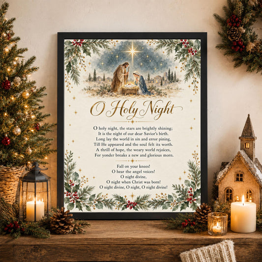 O Holy Night l Art Print, Christmas Nativity Hymn Holiday Wall Artwork, Home Decor