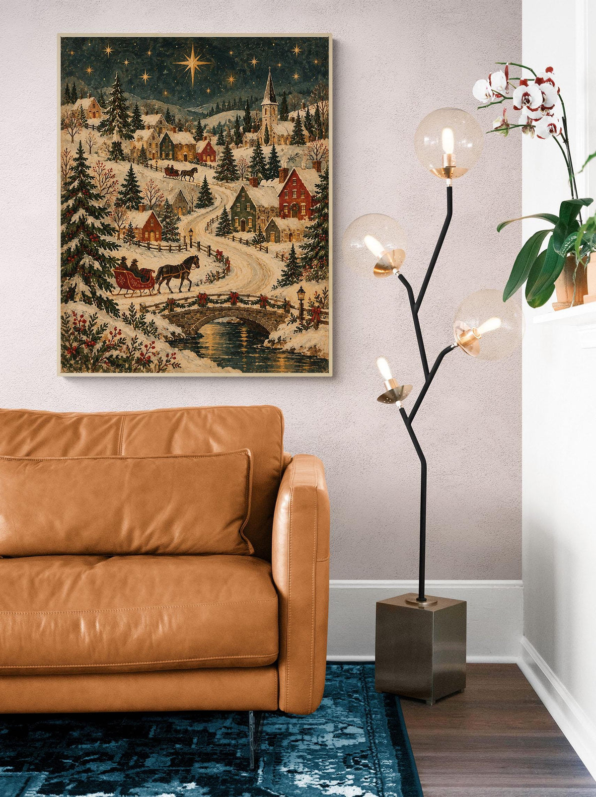 Old World Christmas Village Art Print, Vintage Holiday Wall Artwork, Home Decor