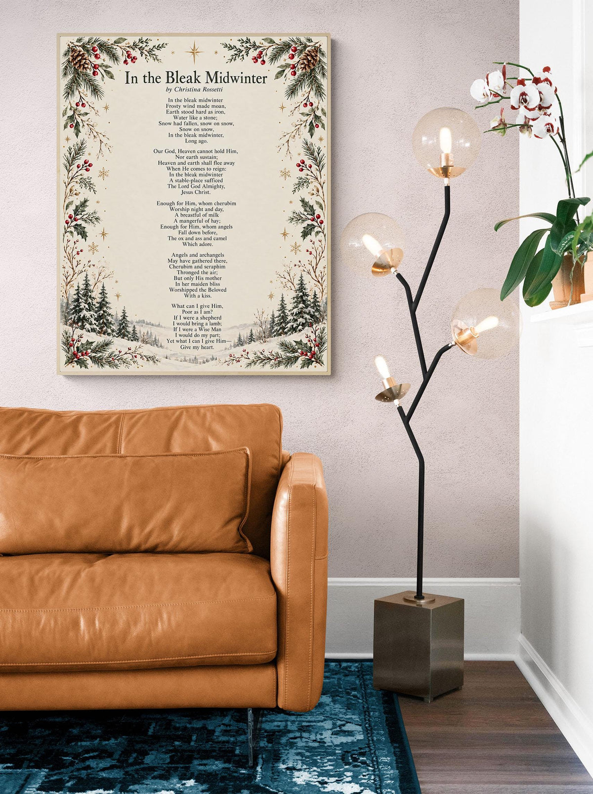 In The Bleak Midwinter Christmas Art Print, Christina Rosetti Poem Holiday Wall Artwork, Home Decor
