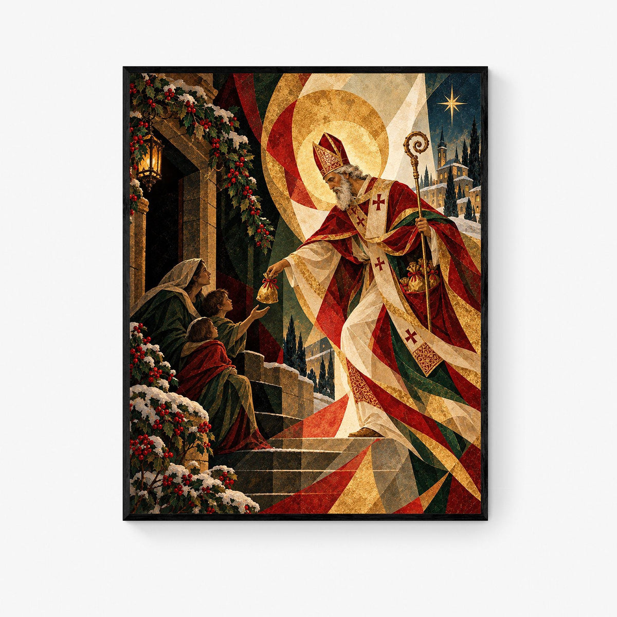 Saint Nicholas Christmas Art Print, Holiday Wall Artwork, Home Decor