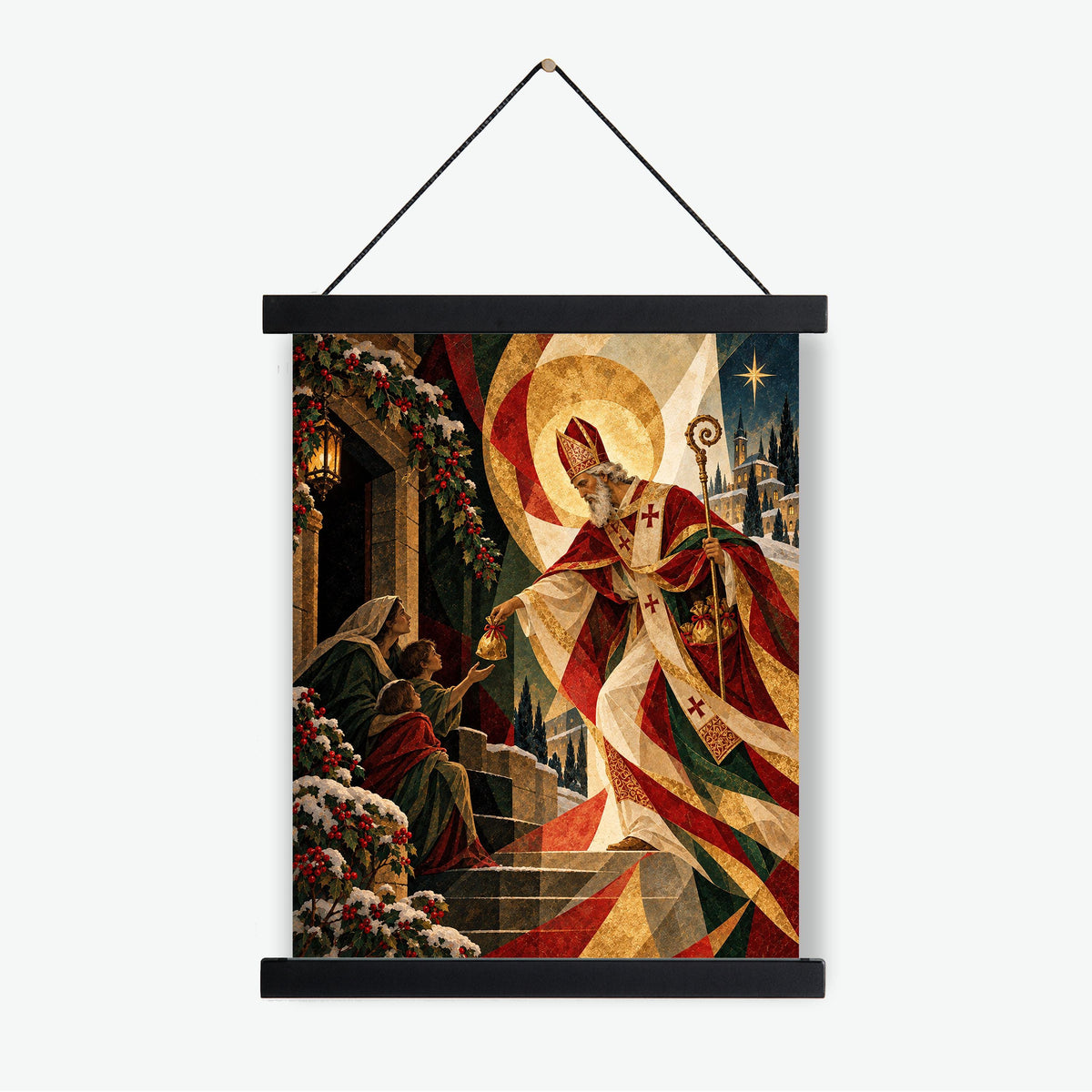 Saint Nicholas Christmas Art Print, Holiday Wall Artwork, Home Decor