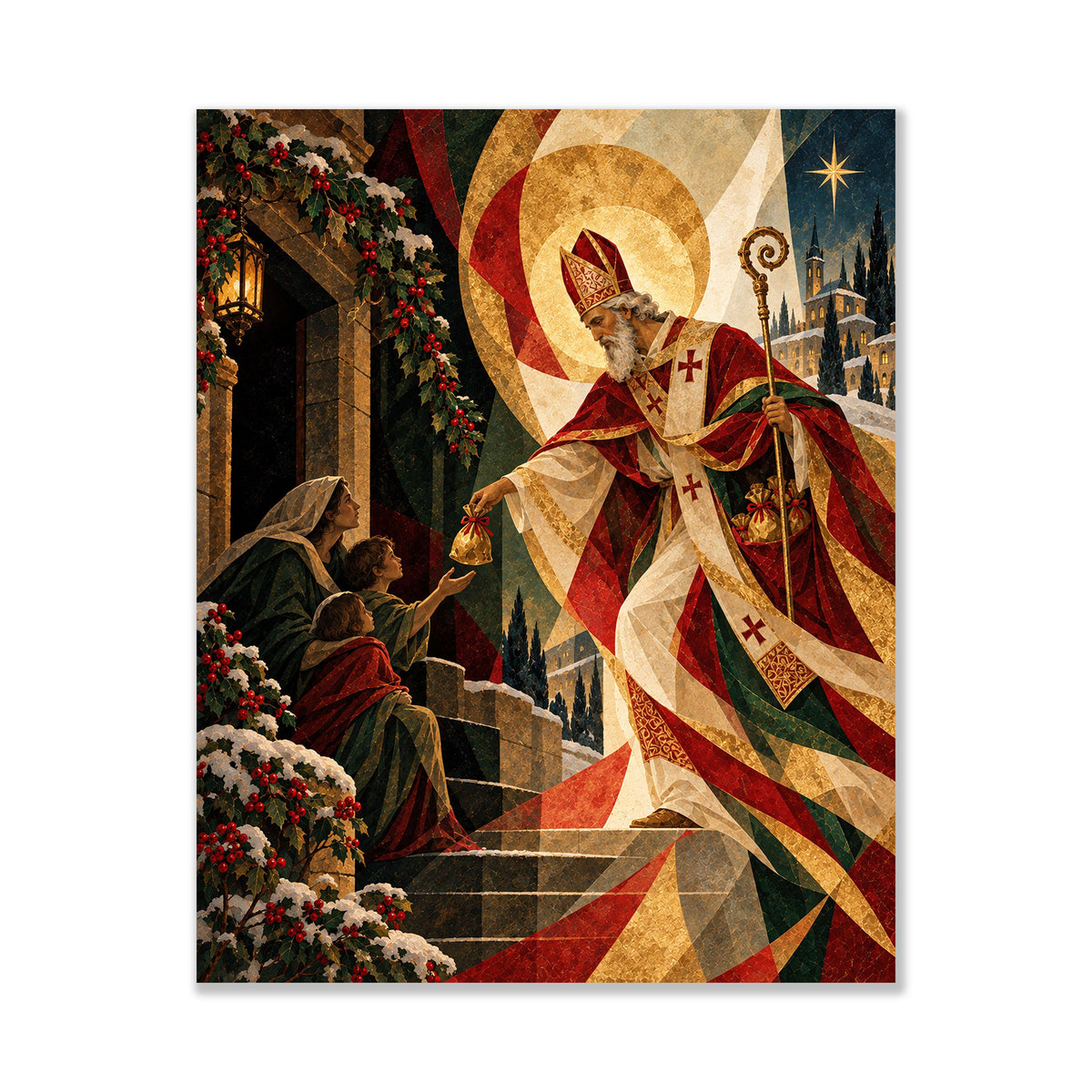 Saint Nicholas Christmas Art Print, Holiday Wall Artwork, Home Decor