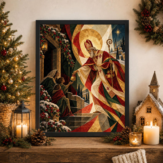 Saint Nicholas Christmas Art Print, Holiday Wall Artwork, Home Decor