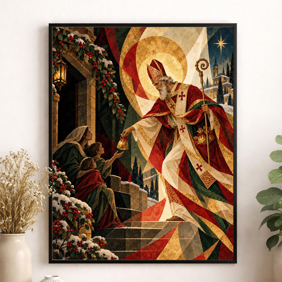 Saint Nicholas Christmas Art Print, Holiday Wall Artwork, Home Decor
