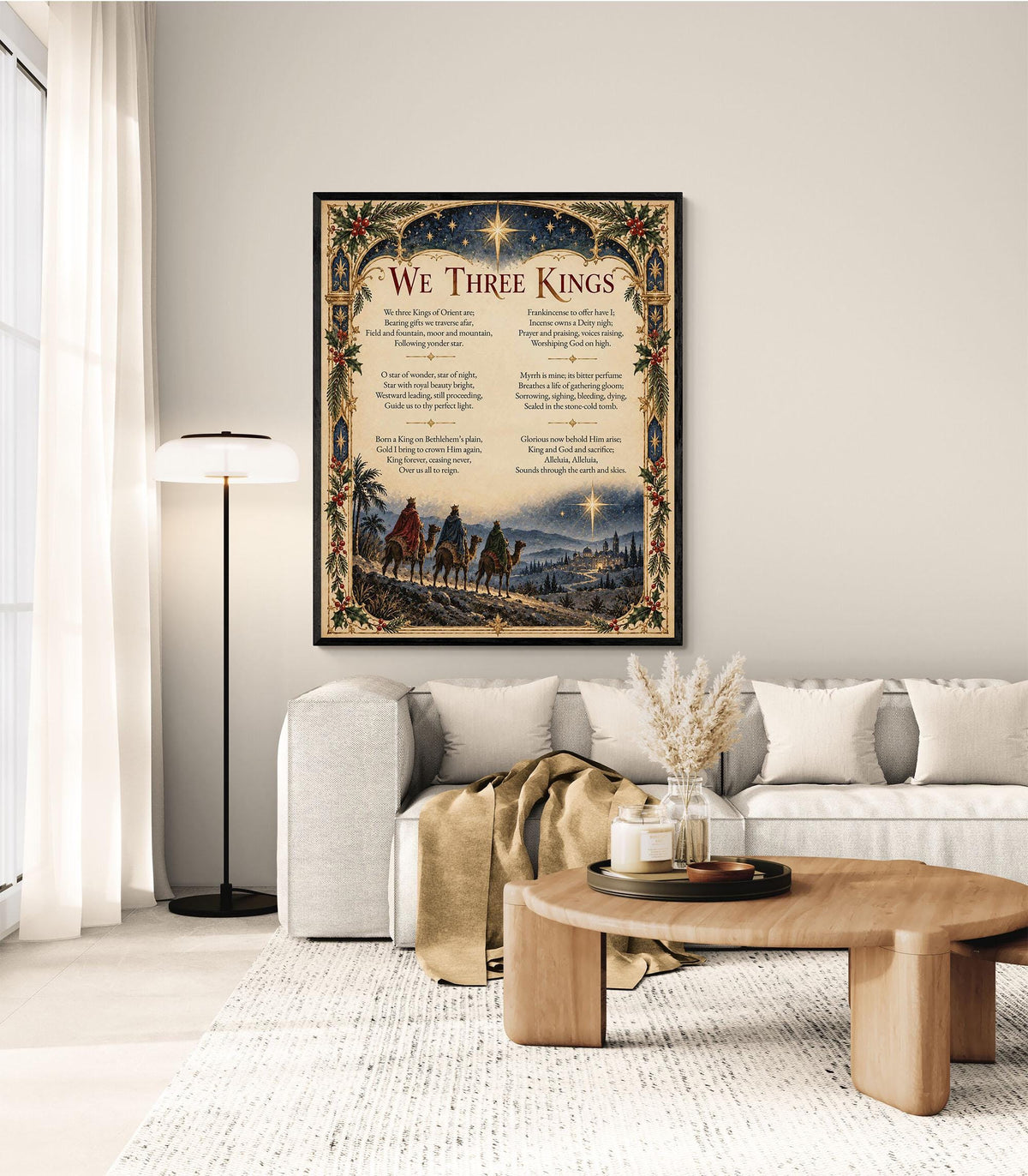 We Three Kings Art Print, Christmas Hymn Holiday Wall Artwork, Nativity Home Decor