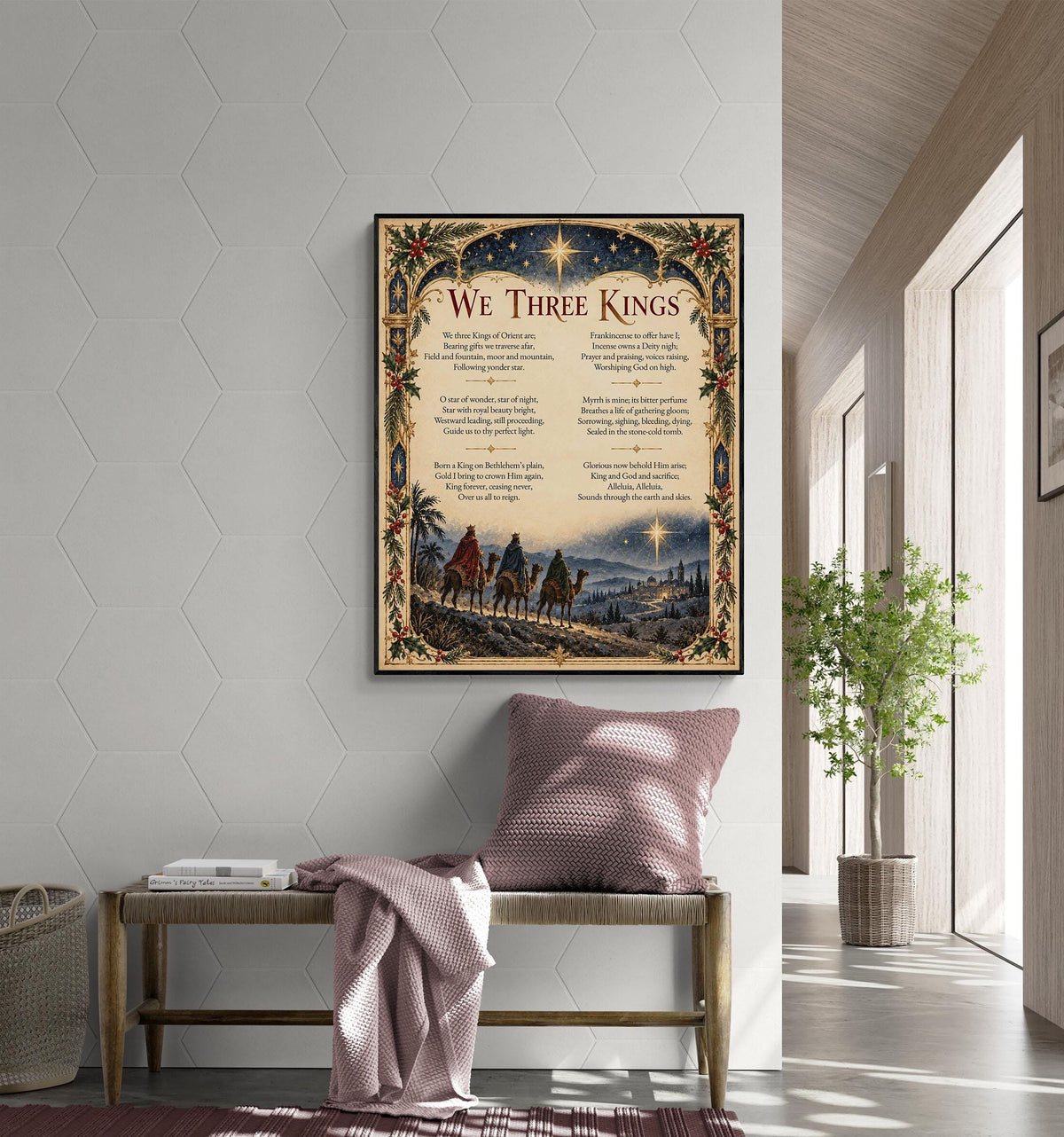 We Three Kings Art Print, Christmas Hymn Holiday Wall Artwork, Nativity Home Decor