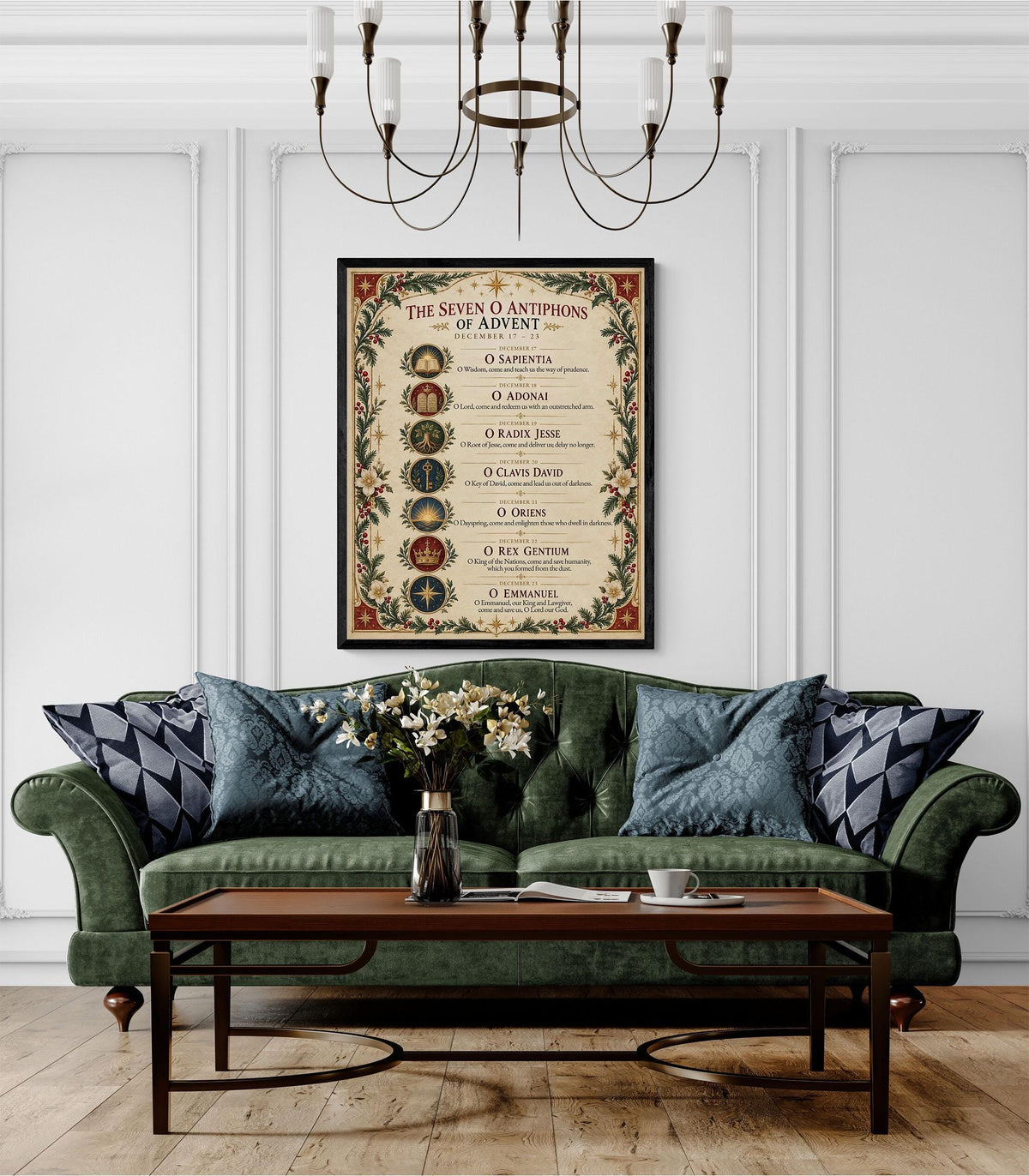 Seven O Antiphons of Advent Art Print, Christmas Advent Wall, Christian Liturgical Home Decor