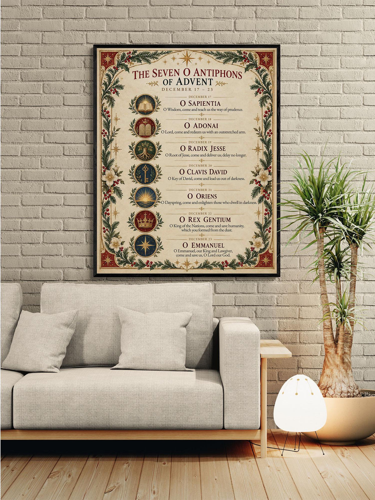 Seven O Antiphons of Advent Art Print, Christmas Advent Wall, Christian Liturgical Home Decor