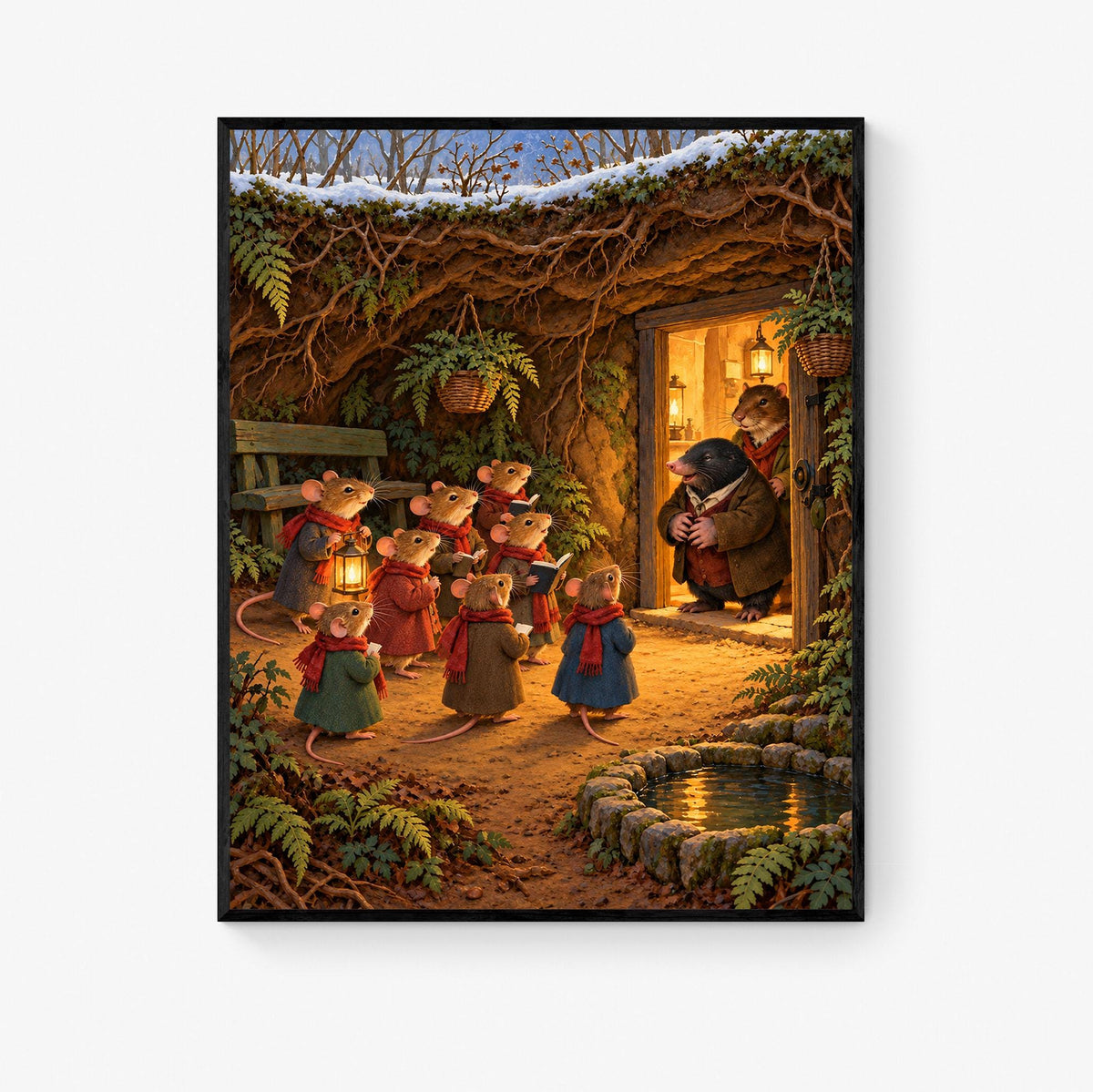 Wind in the Willows Christmas Art Print, Mole End Carolers, Literary Wall Decor