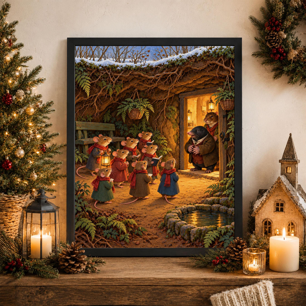 Wind in the Willows Christmas Art Print, Mole End Carolers, Literary Wall Decor