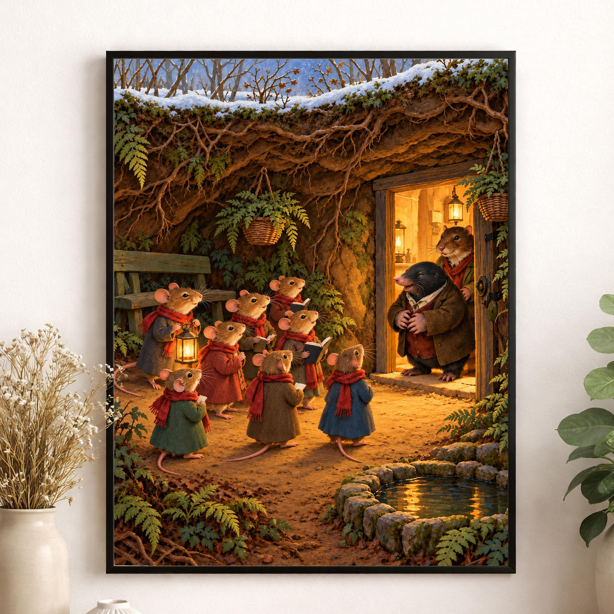 Wind in the Willows Christmas Art Print, Mole End Carolers, Literary Wall Decor