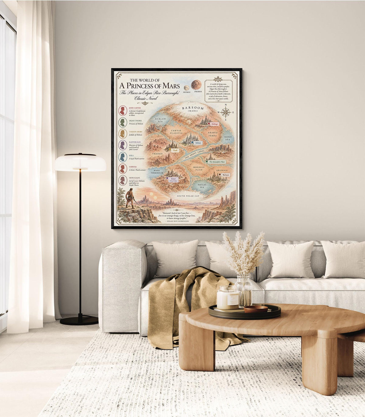 A Princess of Mars Book Map Art Print, Edgar Rice Burroughs Literary Wall Artwork, Home Decor, Library Gift, Classic Novel Poster