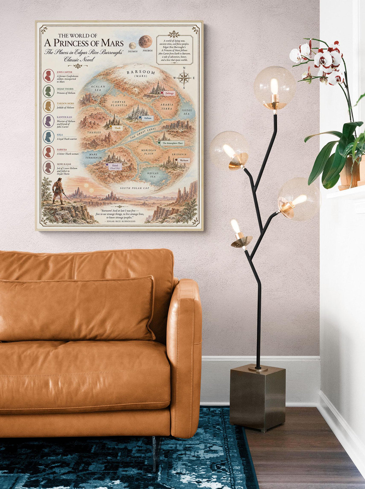 A Princess of Mars Book Map Art Print, Edgar Rice Burroughs Literary Wall Artwork, Home Decor, Library Gift, Classic Novel Poster