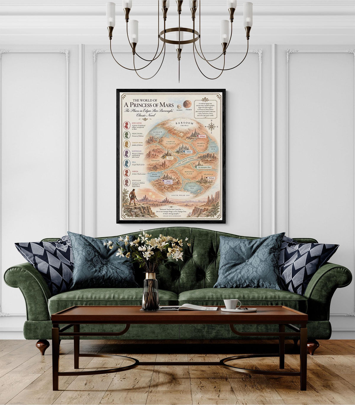 A Princess of Mars Book Map Art Print, Edgar Rice Burroughs Literary Wall Artwork, Home Decor, Library Gift, Classic Novel Poster
