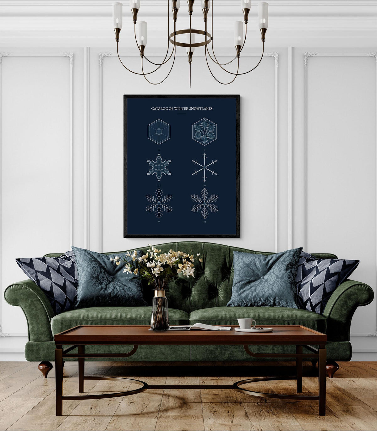 Catalog of Winter Snowflakes Art Print, Christmas, Blue Natural History Wall Decor