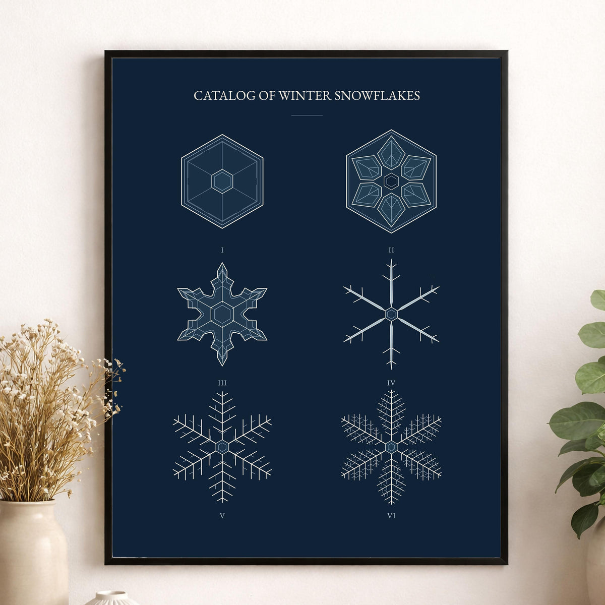 Catalog of Winter Snowflakes Art Print, Christmas, Blue Natural History Wall Decor