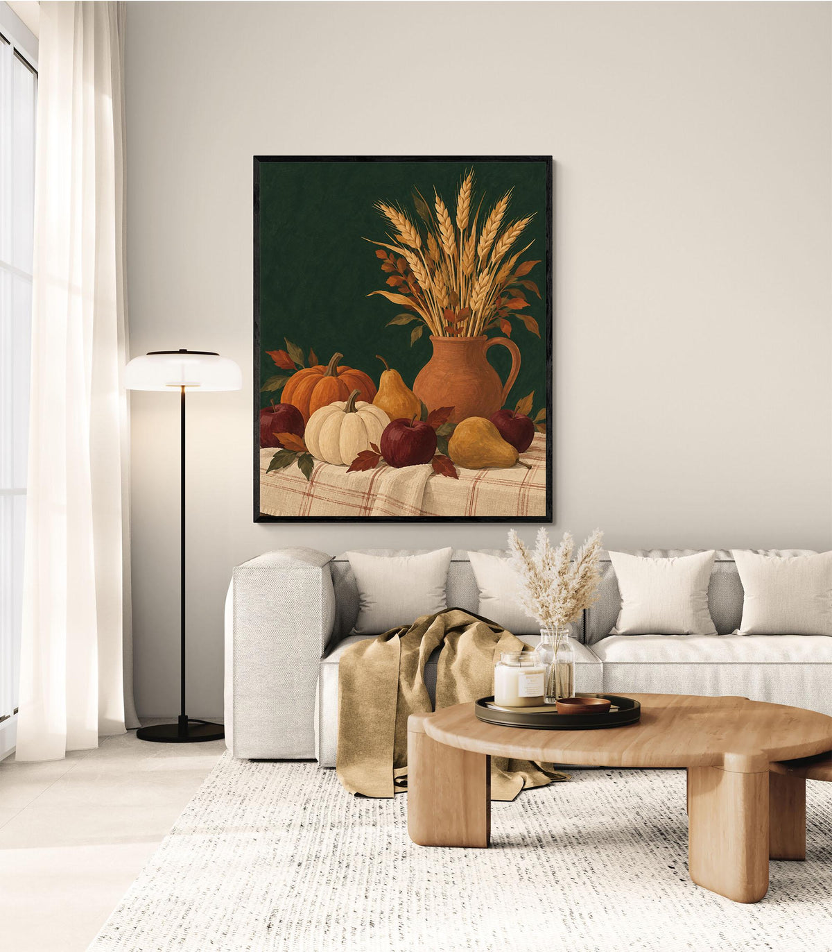 Harvest Table Art Print | Pumpkin and Pear Still Life | Autumn Kitchen and Dining Room Wall Home Decor