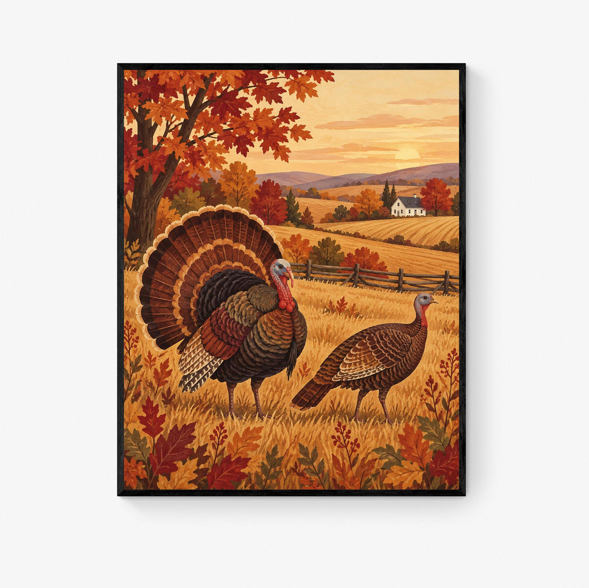 Autumn Countryside Landscape Art Print | Turkey Farm | Vintage Fall | Home Decor
