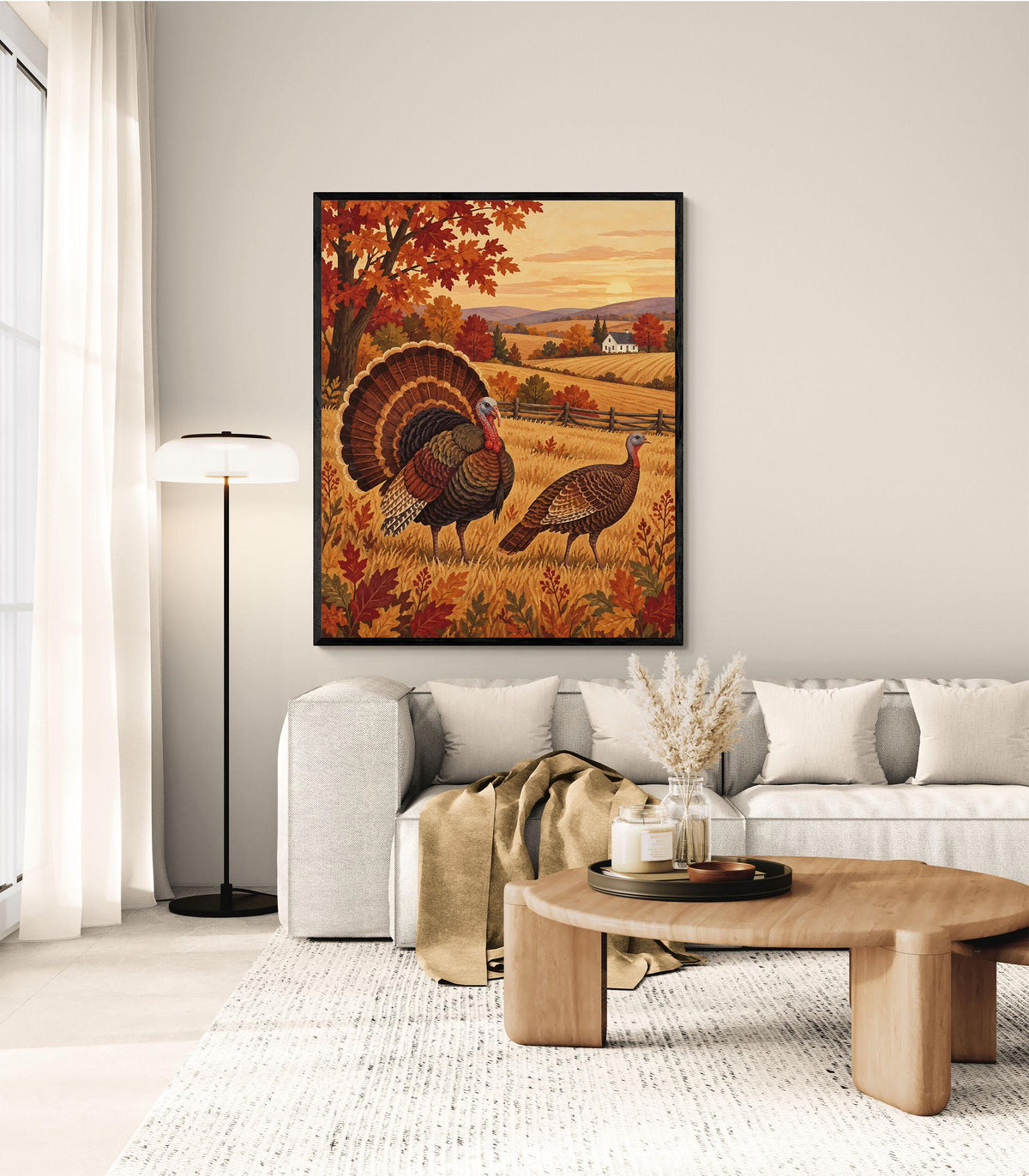 Autumn Countryside Landscape Art Print | Turkey Farm | Vintage Fall | Home Decor