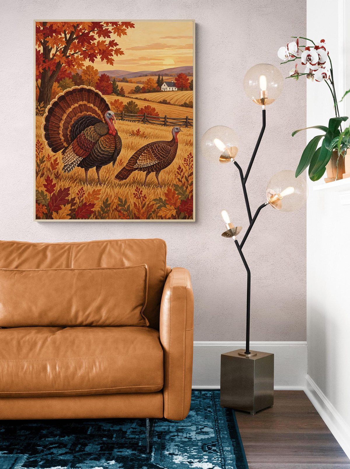 Autumn Countryside Landscape Art Print | Turkey Farm | Vintage Fall | Home Decor