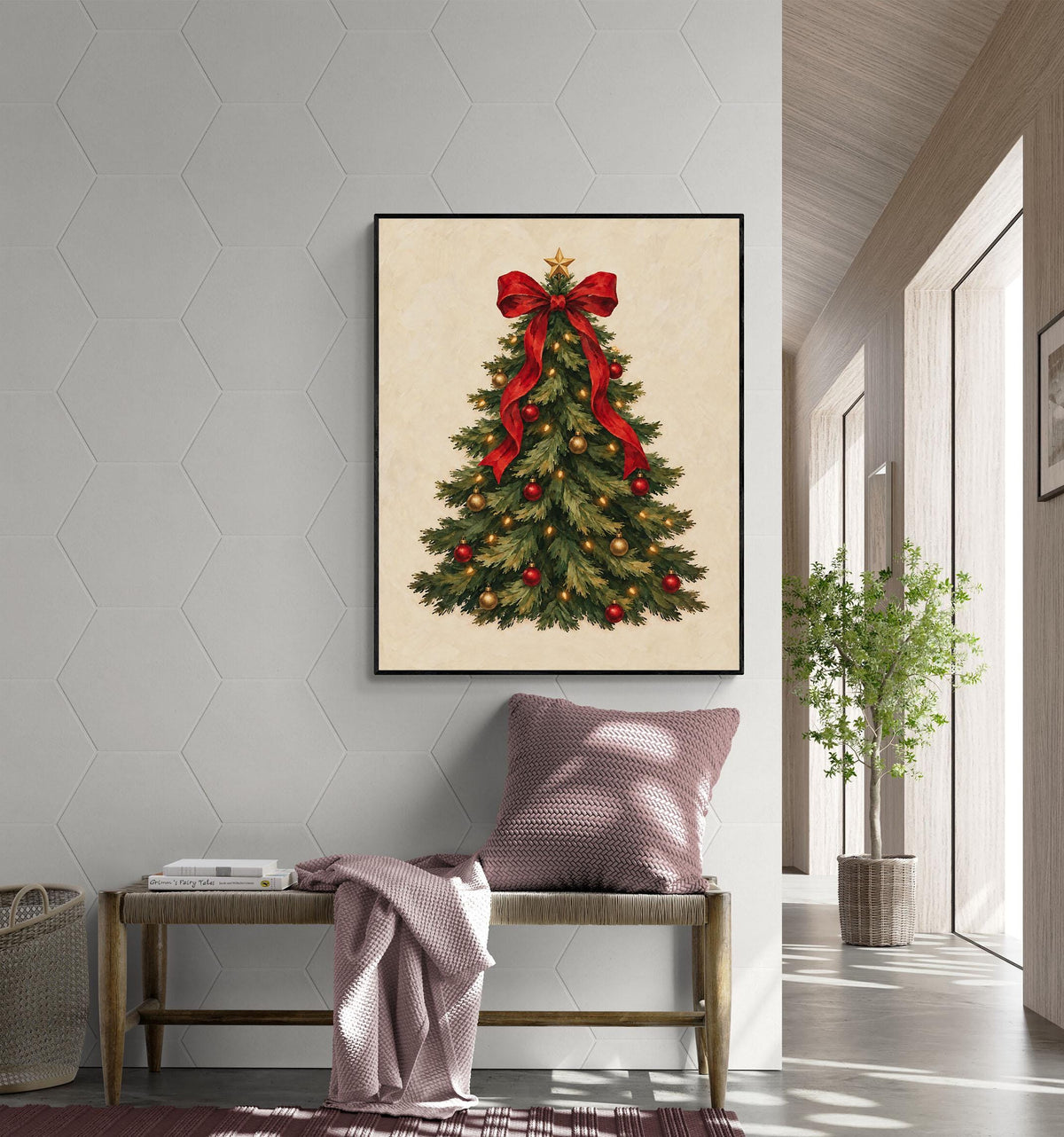 Christmas Tree Art Print, Vintage Holiday Wall Artwork, Home Decor
