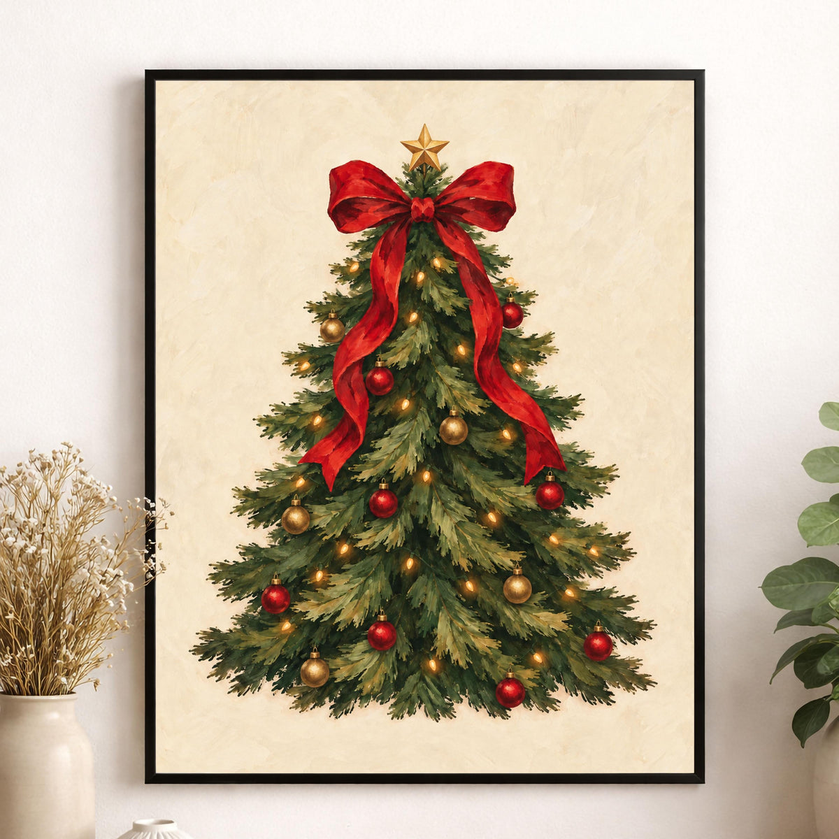 Christmas Tree Art Print, Vintage Holiday Wall Artwork, Home Decor