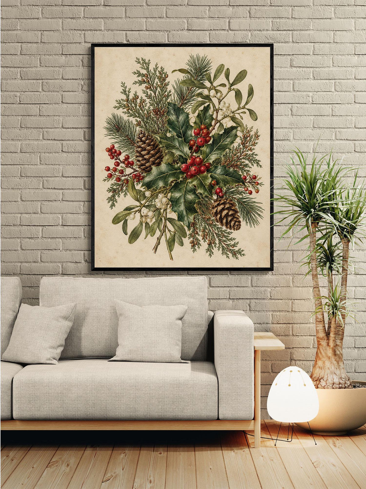 Christmas Botanical Art Print, Vintage Mistletoe Holiday Wall Artwork, Home Decor