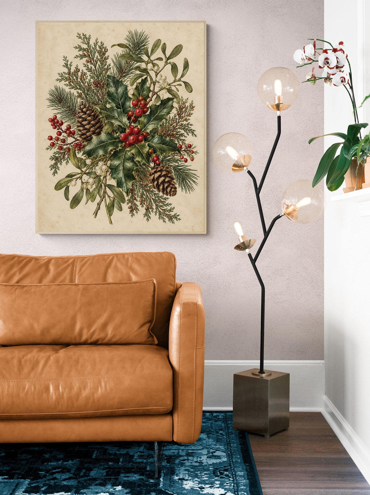Christmas Botanical Art Print, Vintage Mistletoe Holiday Wall Artwork, Home Decor