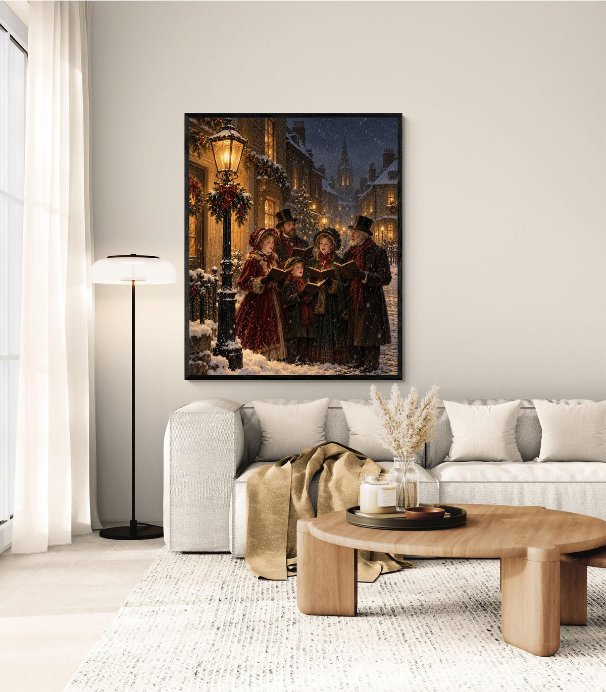 Victorian Christmas Carolers Art Print, Snowy Village Holiday Wall Artwork, Home Decor