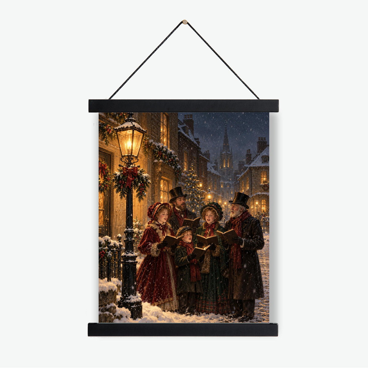 Victorian Christmas Carolers Art Print, Snowy Village Holiday Wall Artwork, Home Decor