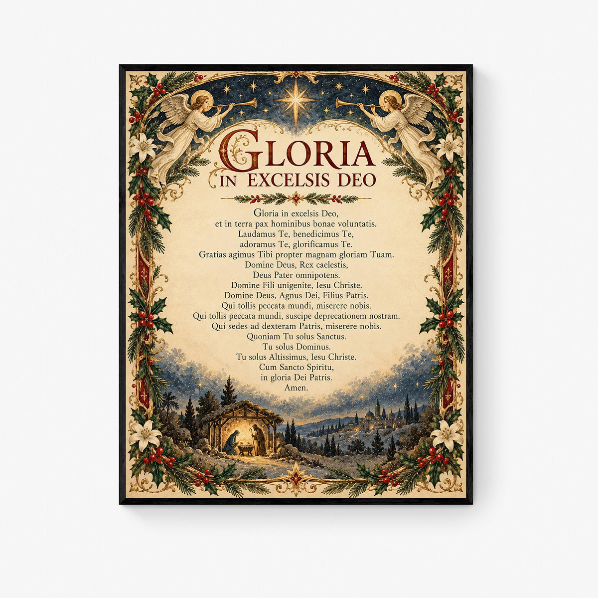 Gloria In Excelsis Deo Art Print, Latin Christmas Hymn Holiday Wall Artwork, Home Decor