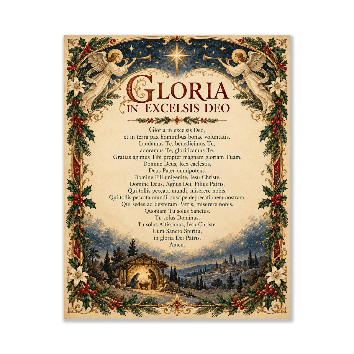 Gloria In Excelsis Deo Art Print, Latin Christmas Hymn Holiday Wall Artwork, Home Decor