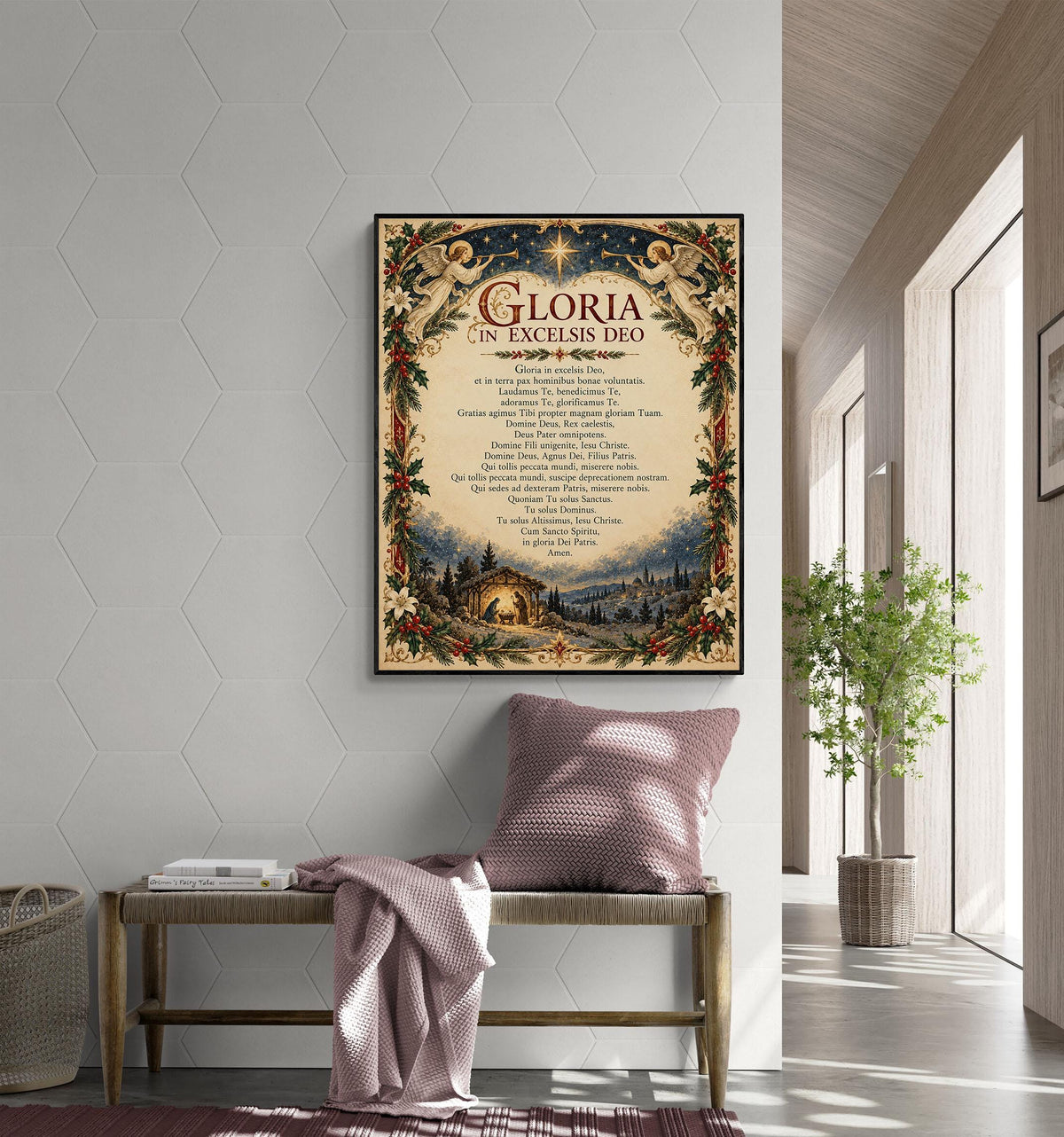 Gloria In Excelsis Deo Art Print, Latin Christmas Hymn Holiday Wall Artwork, Home Decor